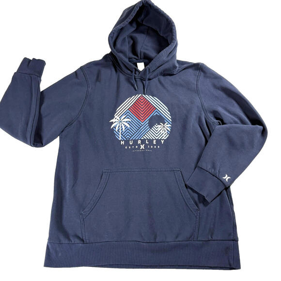 Hurley Other - Hurley Mens L Graphic Hoodie Navy Blue Pullover Sweatshirt Streetwear Retro OG!